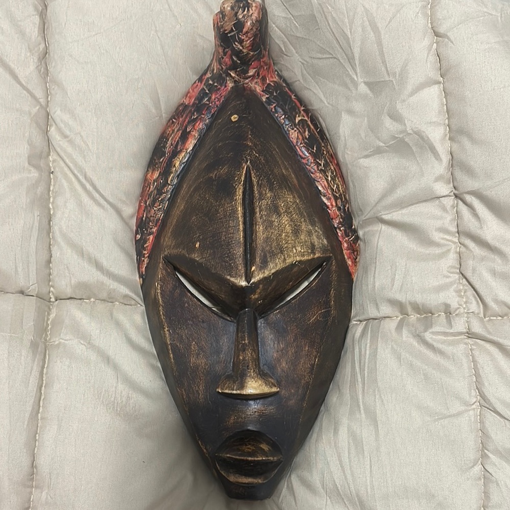 Handcrafted Brown and Black Tribal Mask Sculpture